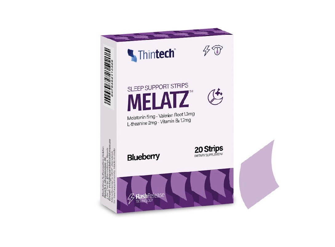 Thintech Melatz 20 Oral Strips | شرائح فموية للنوم والاسترخاء – توت أزرق