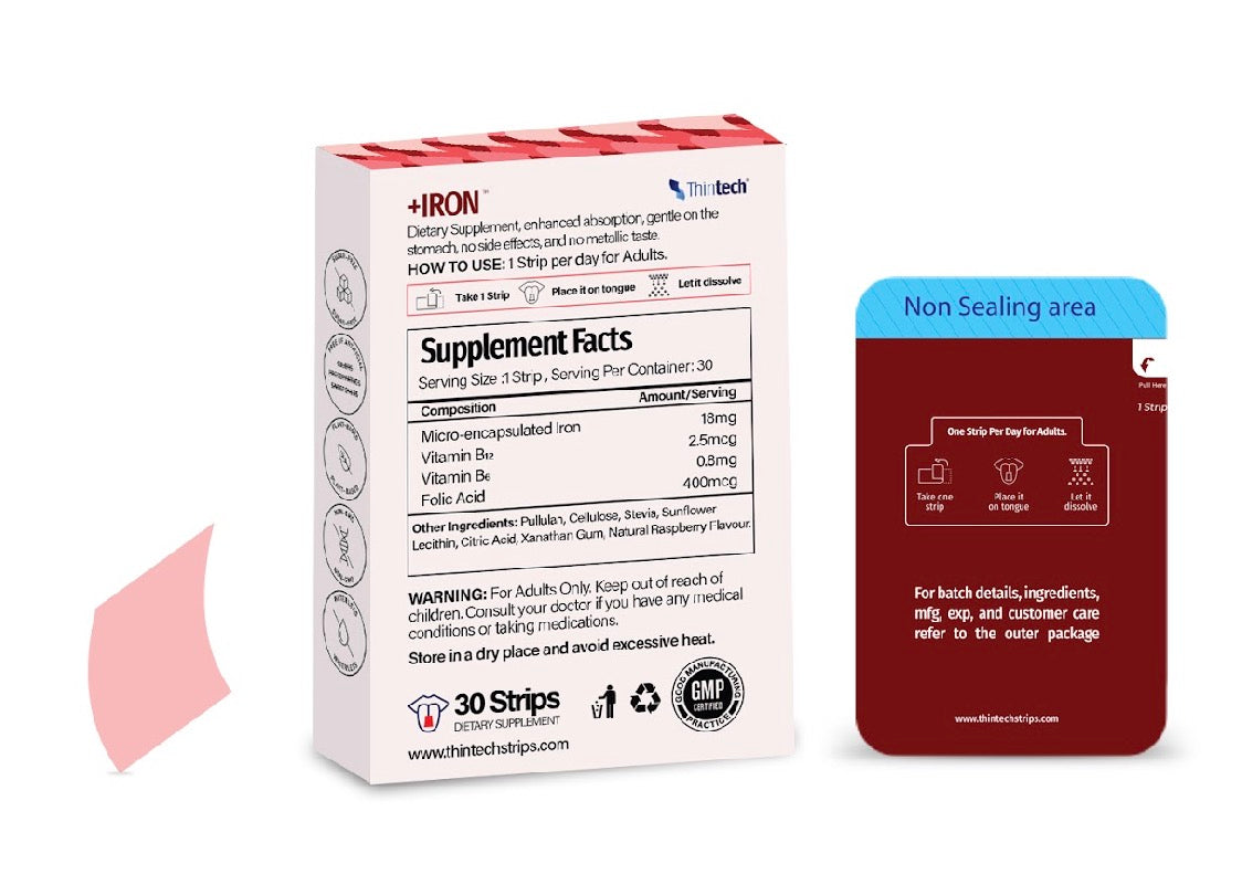 Thintech +Iron 30 Oral Strips | شرائح حديد فموية بنكهة التوت